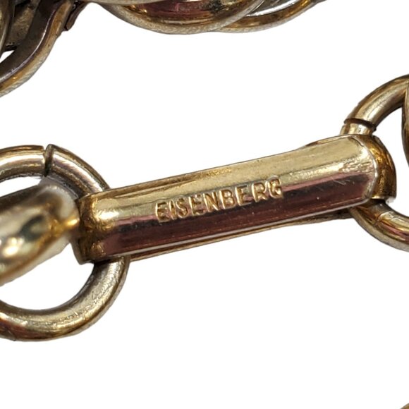 Vtg Signed Eisenberg Gold Tone Necklace Twist Chain Rhinestone Beads 50" Chunky - Picture 10 of 11